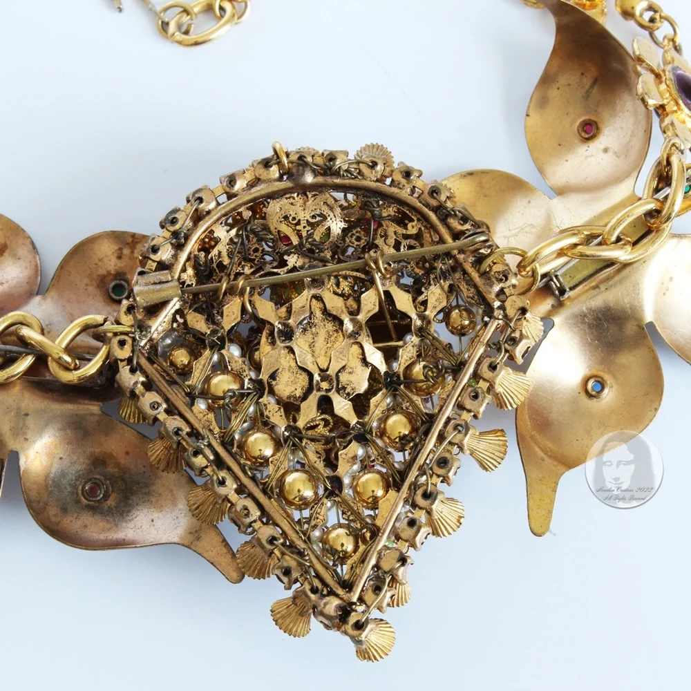 Vintage Butterfly & Berry Necklace Rhinestones Florals By Stephanie Lake Design